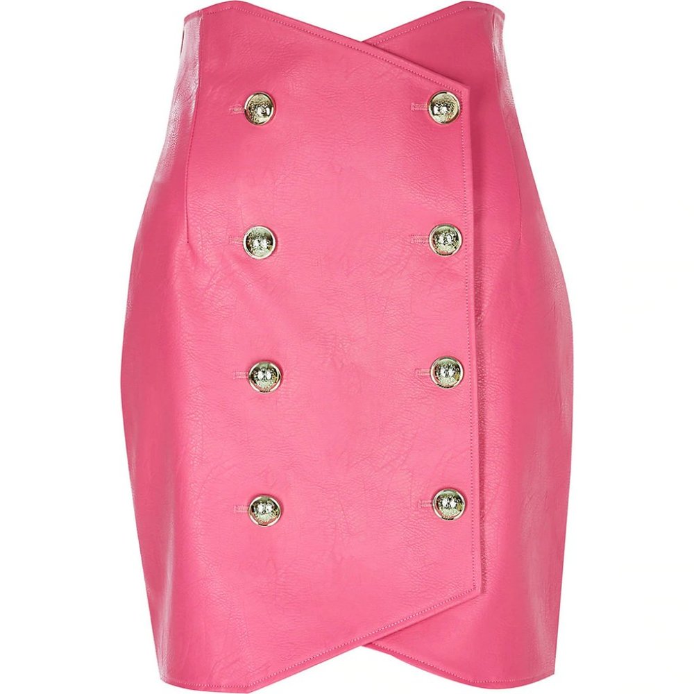 Topshop Pink Faux Leather High Waist Mini Skirt